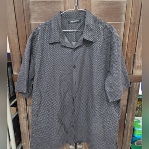 Axist Men's Casual Dress Shirt XL Grey Black Pattern Short Sleeve